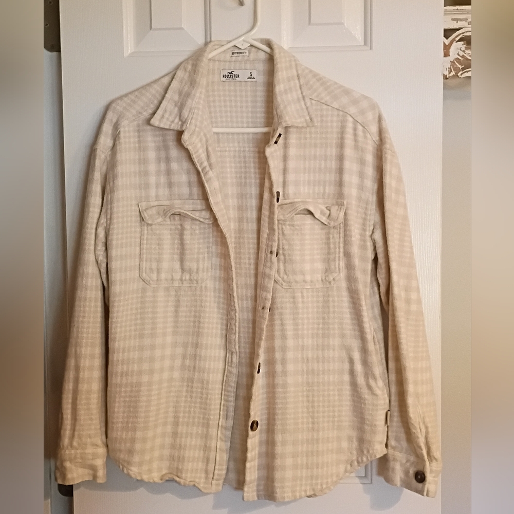 Hollister Beige And White Checkered Shirt Jacket